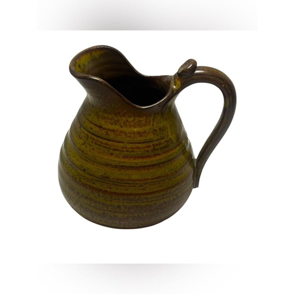 Signed Boanna 2002 Handcrafted Studio Pottery Pitcher with Cross Handle